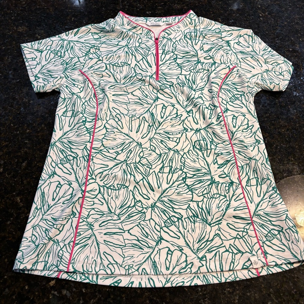 Lady Hagen Women’s Tropical Palm Polo Athletic Top Golf Shirt 1/4 Zip Size M